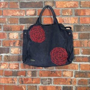 Smash womens embroidered floral canvas tote bag boho y2k artsy tote bag black